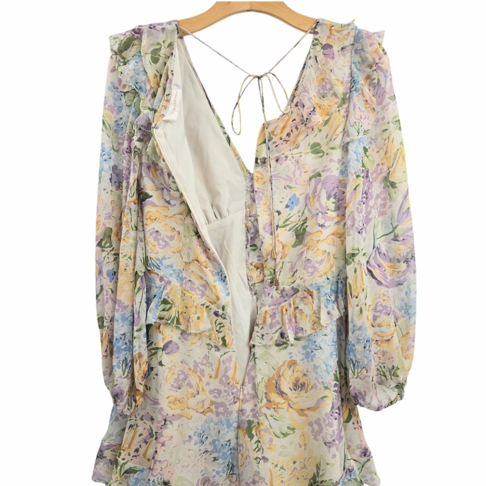 Zimmerman Playsuit Ninty Six‎ Cream Floral Silk Ruffle - Picture 14 of 16
